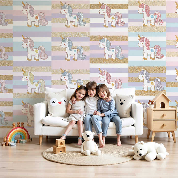 Papel de parede unicórnio | Padrão pastel e purpurinas
