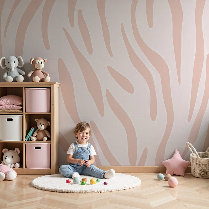 Papier peint chambre enfant | Motif zébré pastel rose