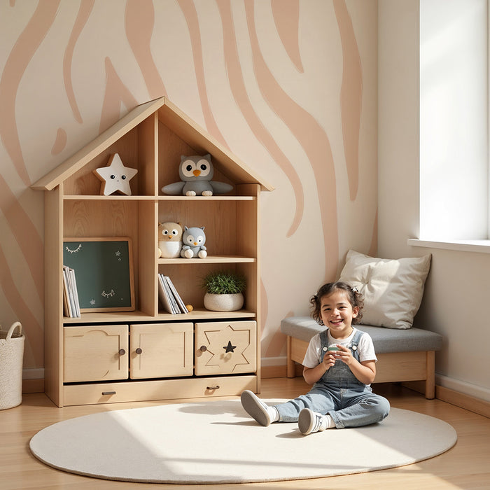 Papier peint chambre enfant | Rayures abstraites beige et rose