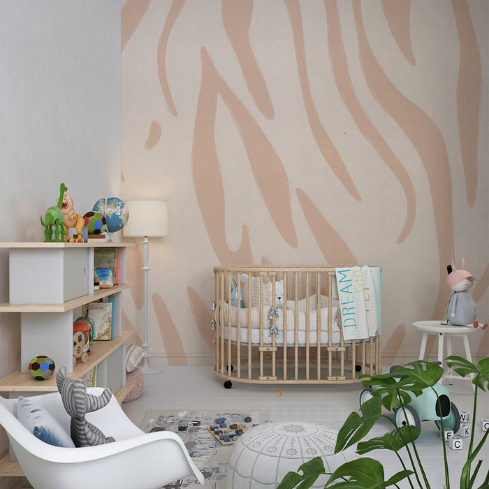 Papier peint chambre enfant | Rayures abstraites beige et rose