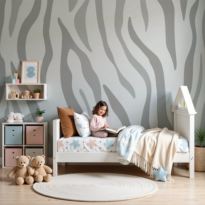 Χαρτί τοίχου παιδικού δωματίου | Σχέδιο άσπρο και γκρι ζέβρα