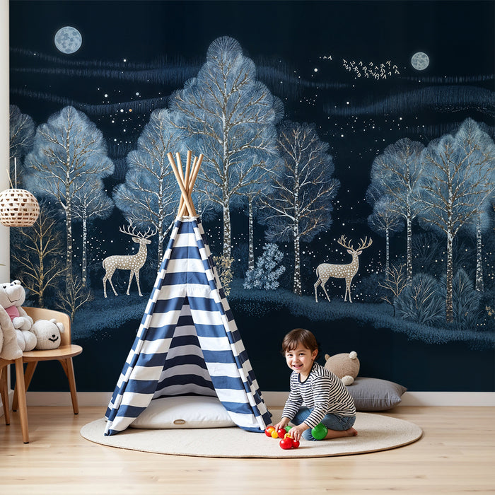 Barntapet | Förhäxad skog med hjortar under månen