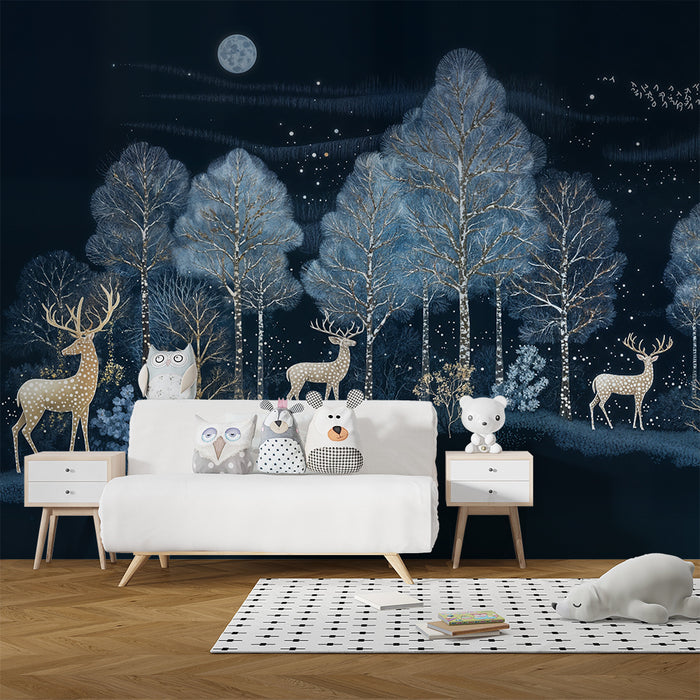 Barntapet | Förhäxad skog med hjortar under månen