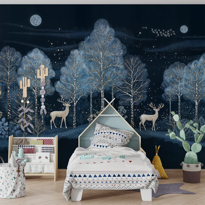 Barntapet | Förhäxad skog med hjortar under månen