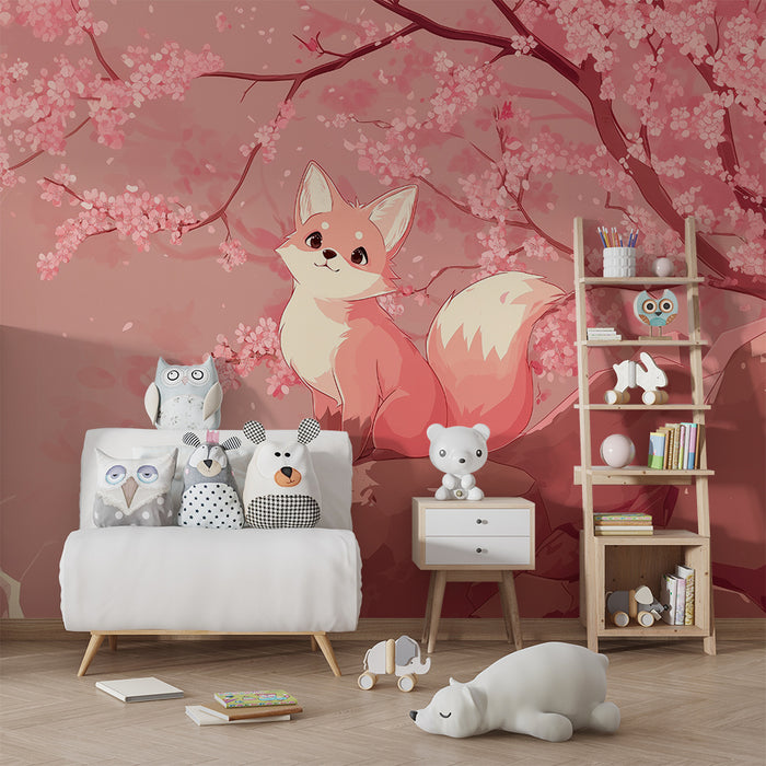 Fox and Cherry Blossom Wallpaper | Poetic Illustration