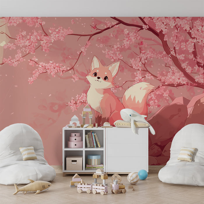 Fox and Cherry Blossom Wallpaper | Poetic Illustration
