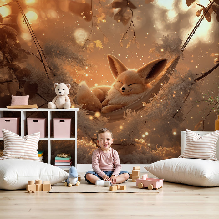 Papel pintado mágico | Zorro durmiendo en un columpio