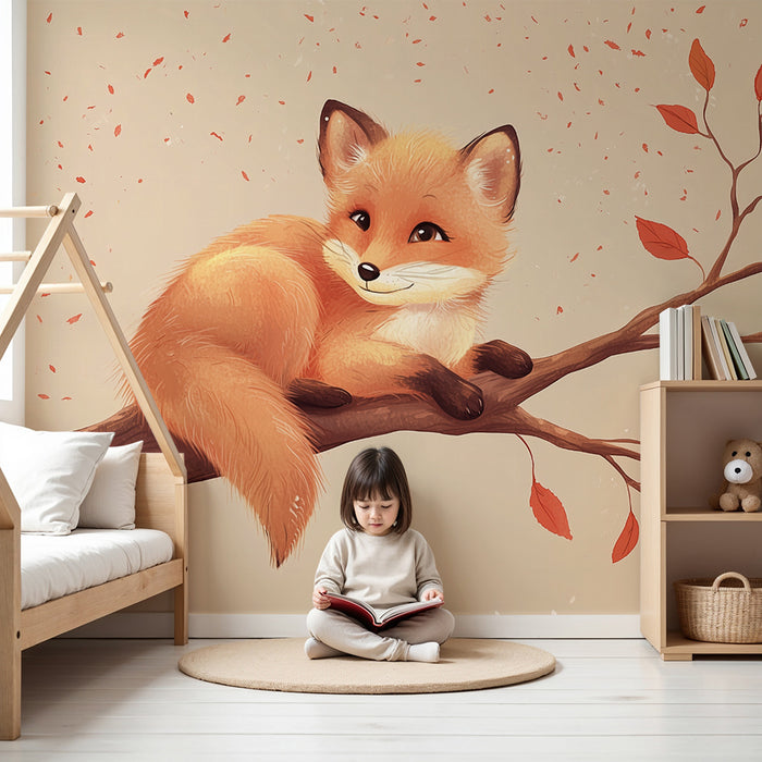 Kinderkamer behang | Vos op herfsttak