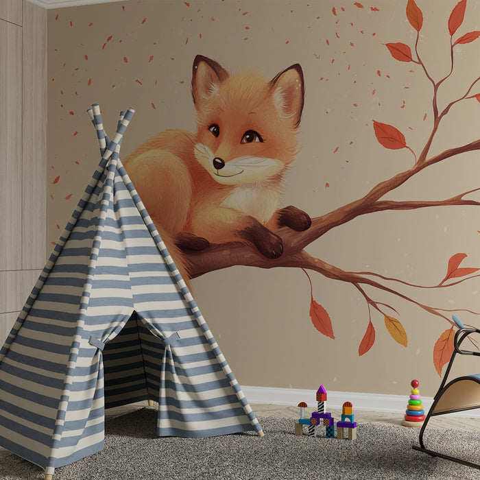 Kinderkamer behang | Vos op herfsttak