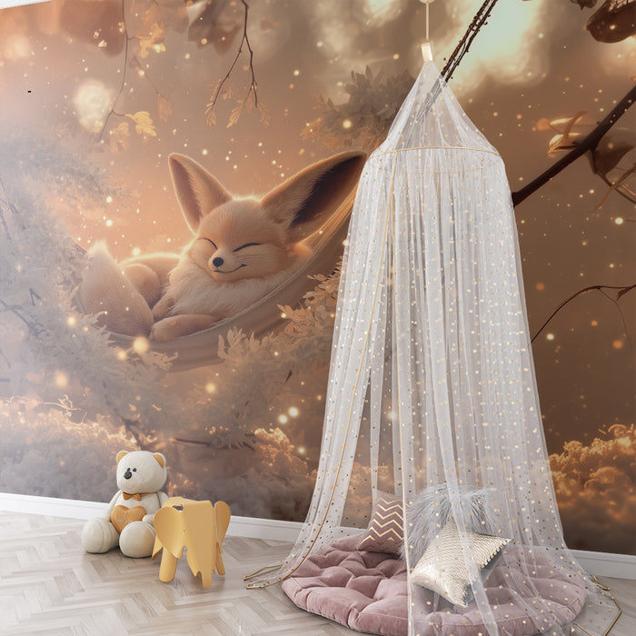 Papel pintado mágico | Zorro durmiendo en un columpio