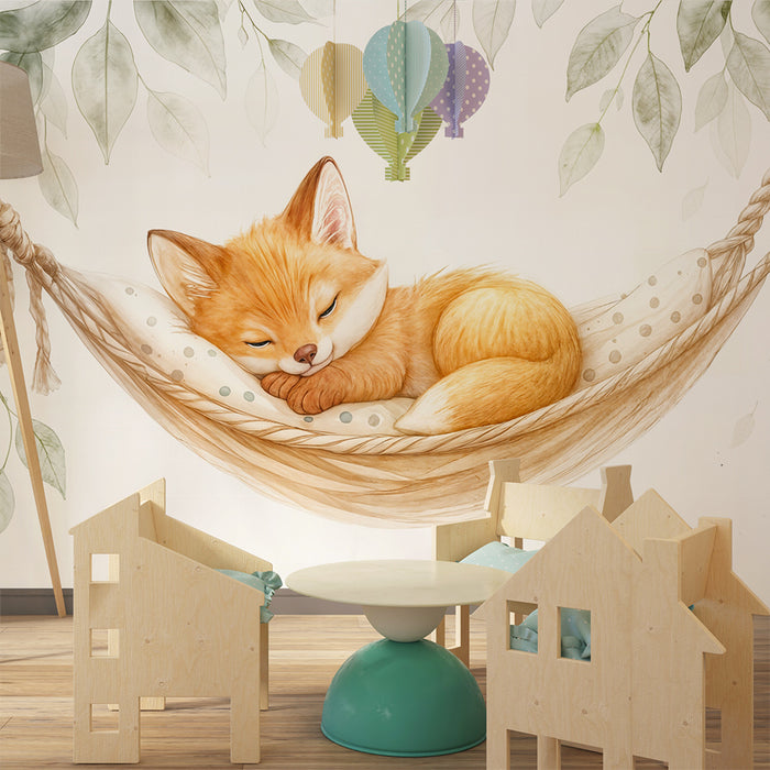 Papier peint renard endormi | Décoration douce pour chambre d'enfant