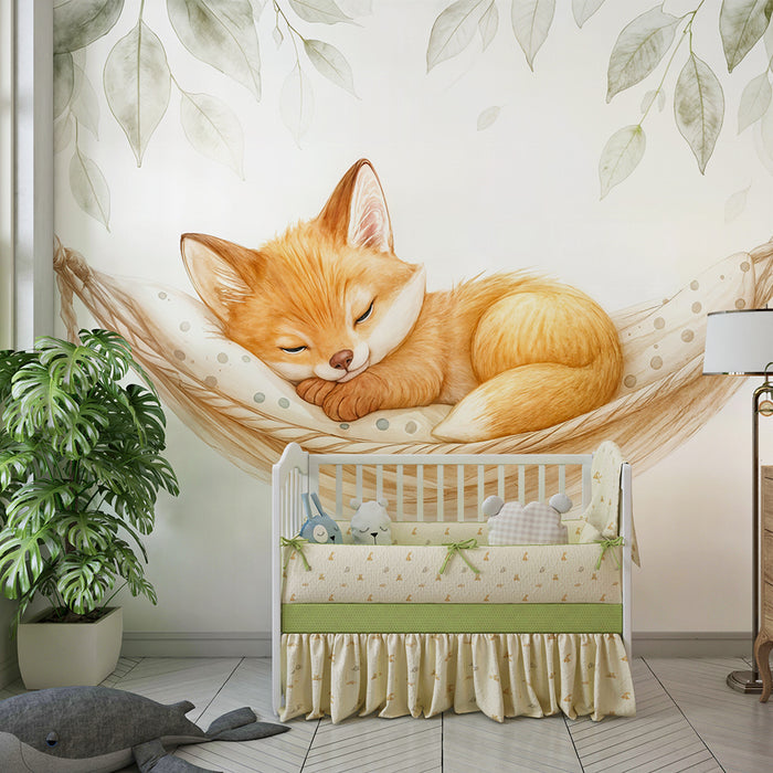 Papier peint renard endormi | Décoration douce pour chambre d'enfant