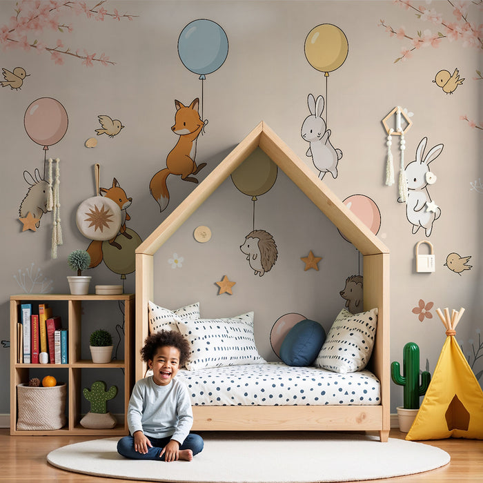 Tapeta s zvieratami a balónmi | Detský a básnický dizajn