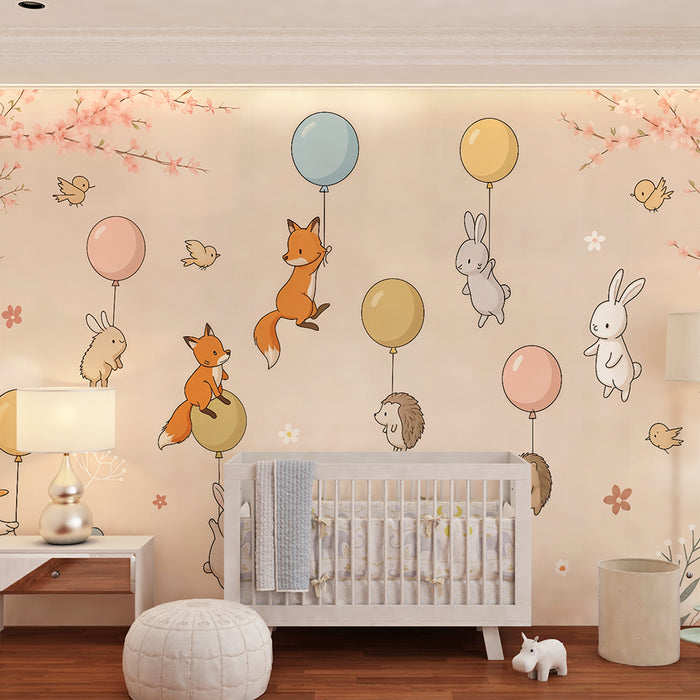 Tapeta s zvieratami a balónmi | Detský a básnický dizajn