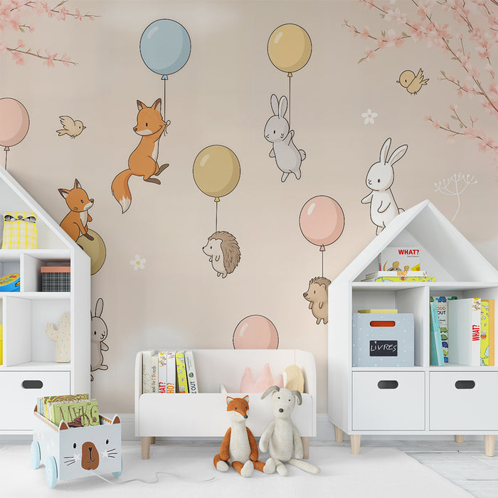 Tapeta s zvieratami a balónmi | Detský a básnický dizajn