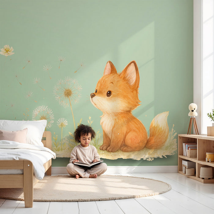 Tapet lisichka | Ilustratsiya na lisichka s tsvetia i ovesen travei