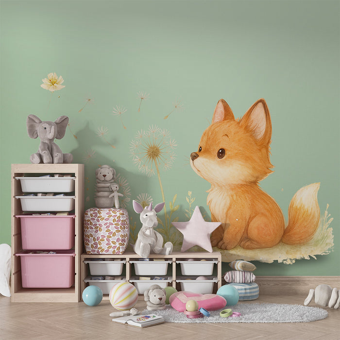 Tapet lisichka | Ilustratsiya na lisichka s tsvetia i ovesen travei