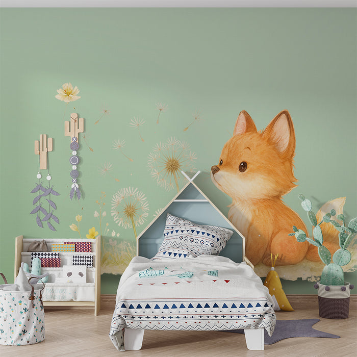 Tapet lisichka | Ilustratsiya na lisichka s tsvetia i ovesen travei