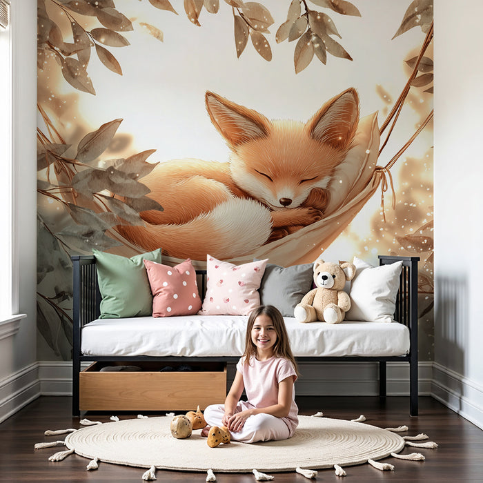 Papier peint renard endormi | Design enchanteur et féérique