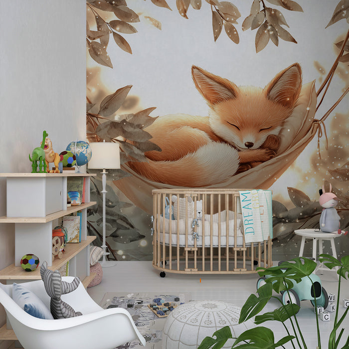 Papier peint renard endormi | Design enchanteur et féérique