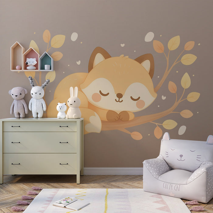 Barntapet | Sovande räv och pastell löv