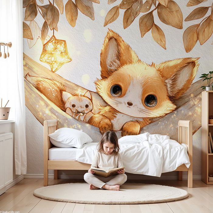 Tapéta függő | Aranyos állatok és arany lampionok