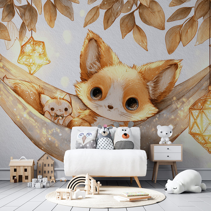 Tapéta függő | Aranyos állatok és arany lampionok