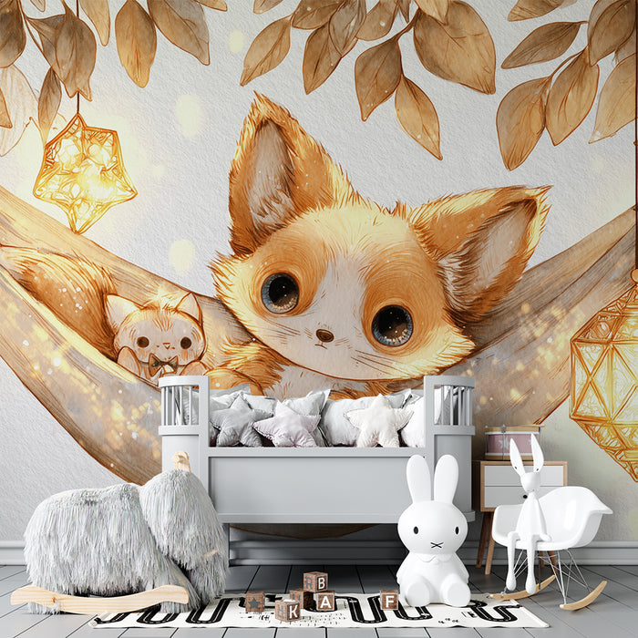 Tapéta függő | Aranyos állatok és arany lampionok