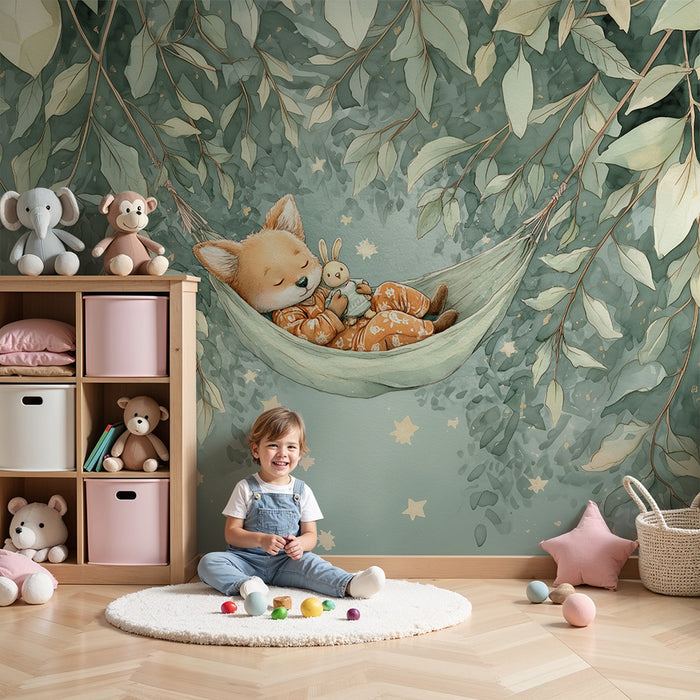 Papier peint renard rêveur | Motif enfantin et apaisant