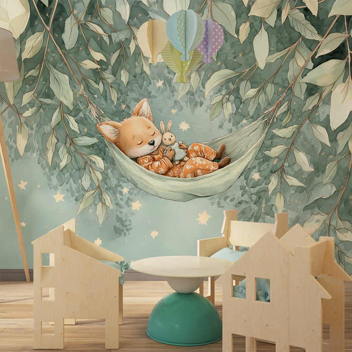 Papier peint renard rêveur | Motif enfantin et apaisant