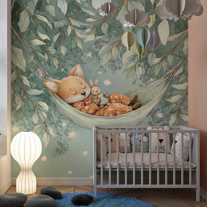 Papier peint renard rêveur | Motif enfantin et apaisant