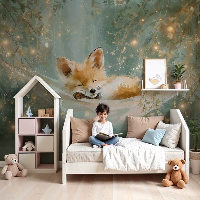 Papier peint renard féerique | Illustration de sommeil enchanteur