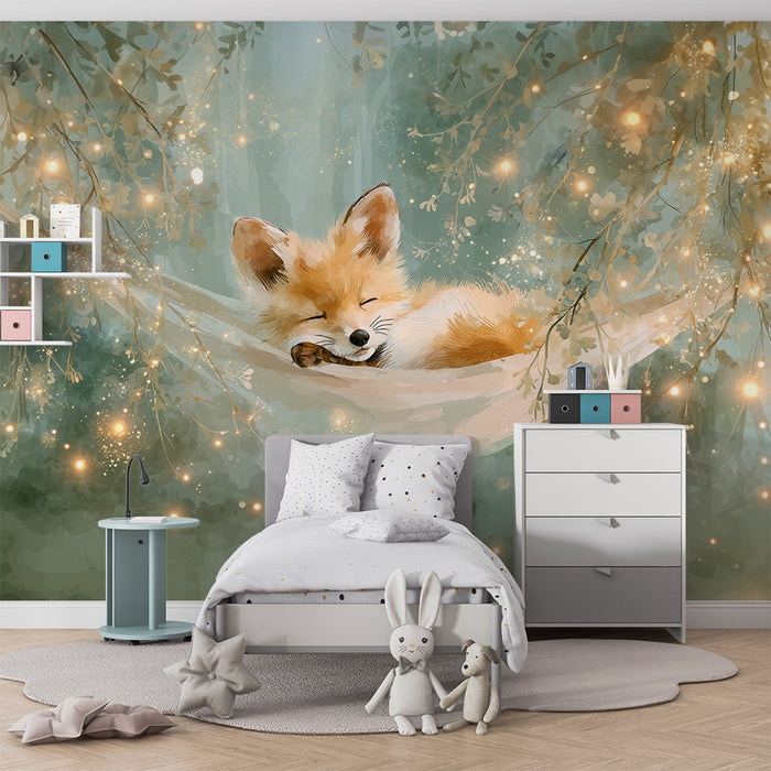 Papier peint renard féerique | Illustration de sommeil enchanteur
