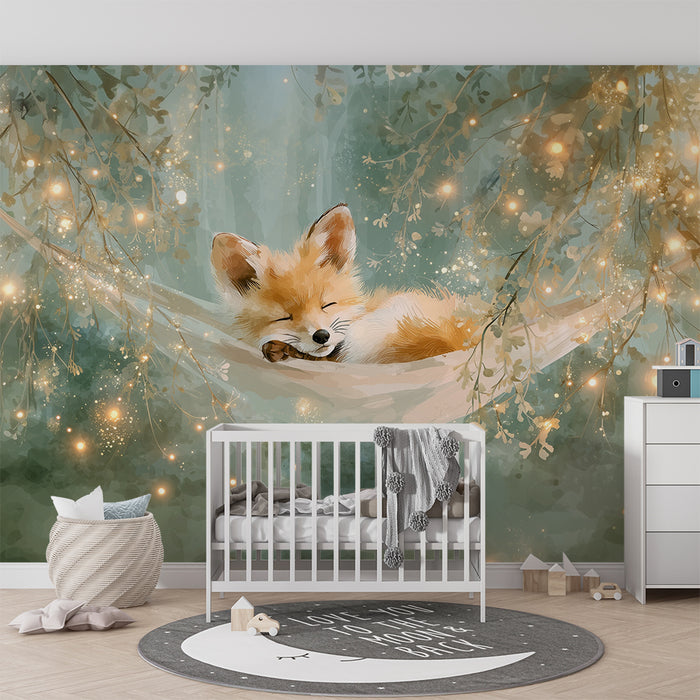 Papier peint renard féerique | Illustration de sommeil enchanteur