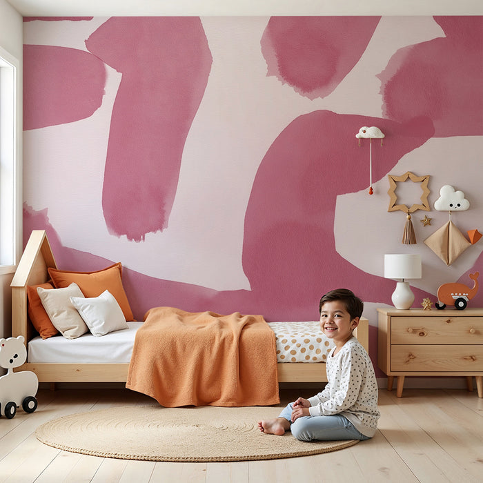 Papier peint chambre enfant | Abstrait aquarelle rose