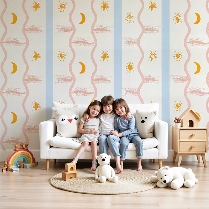 Papel pintado infantil | Cielo y olas pastel