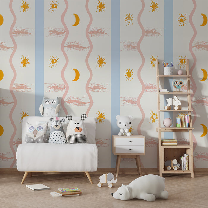 Papel pintado infantil | Cielo y olas pastel