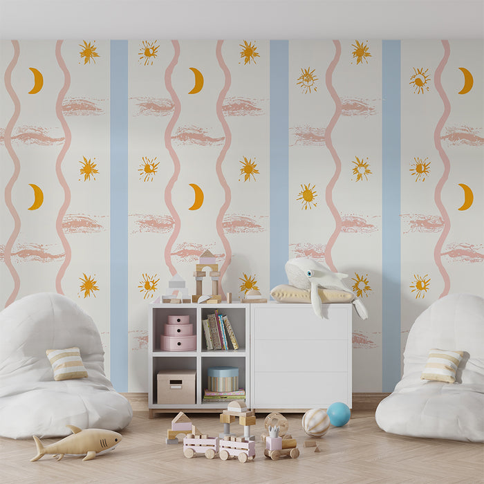 Papel pintado infantil | Cielo y olas pastel
