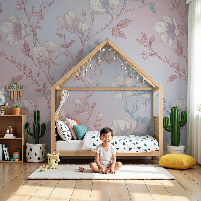 Papier peint chambre enfant | Fleurs délicates pastel