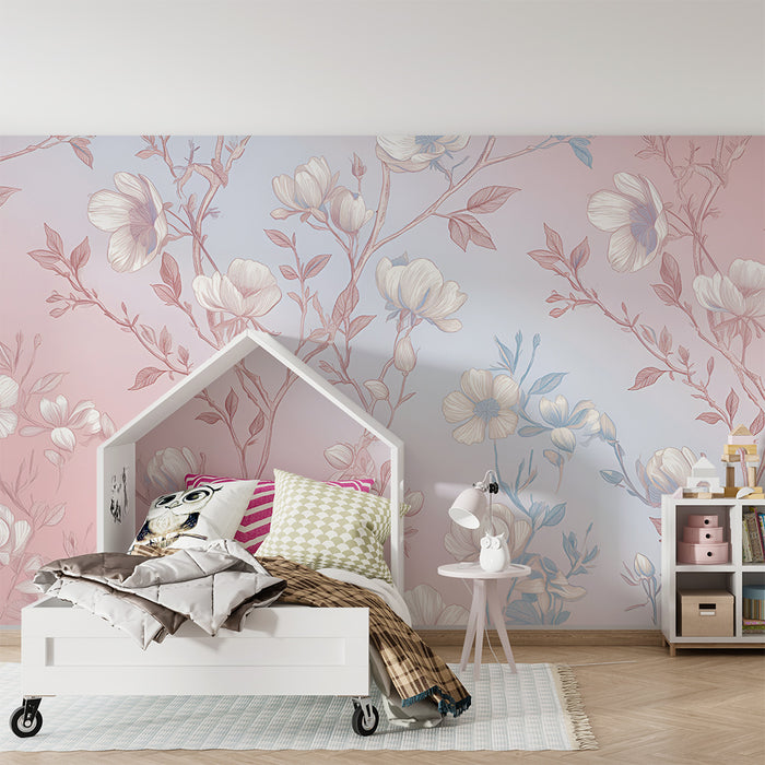 Papier peint chambre enfant | Fleurs délicates pastel