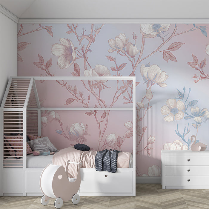 Papier peint chambre enfant | Fleurs délicates pastel