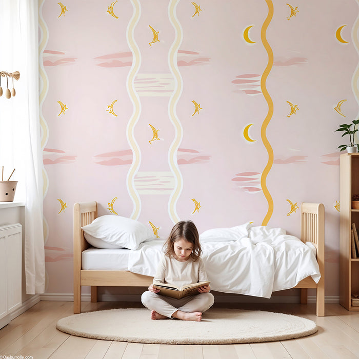 Lastenhuoneen tapetti | Kuun unet ja kultaiset linnut