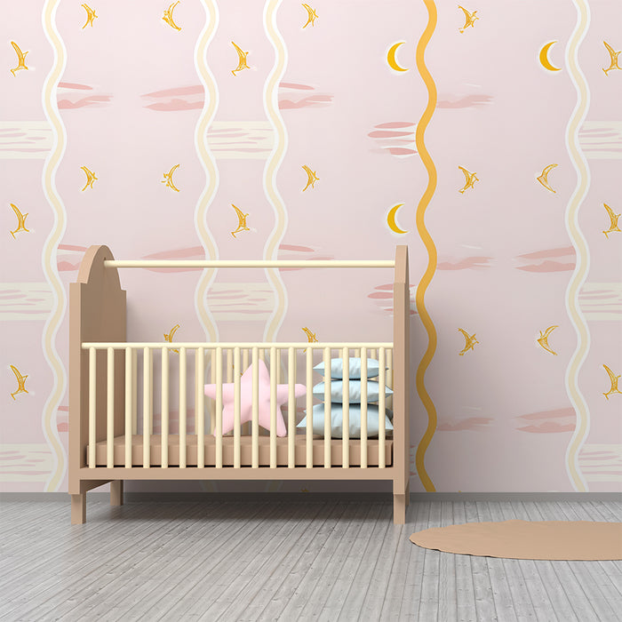 Lastenhuoneen tapetti | Kuun unet ja kultaiset linnut