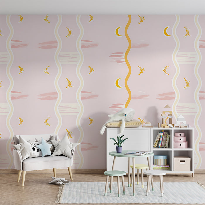 Lastenhuoneen tapetti | Kuun unet ja kultaiset linnut