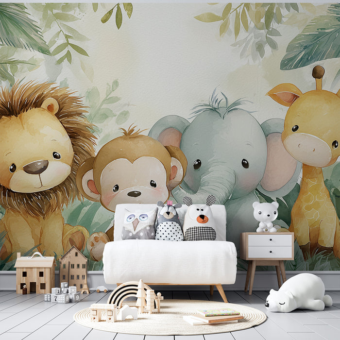 Papier peint animaux de la jungle | Douceur et fantaisie pour chambre d'enfant