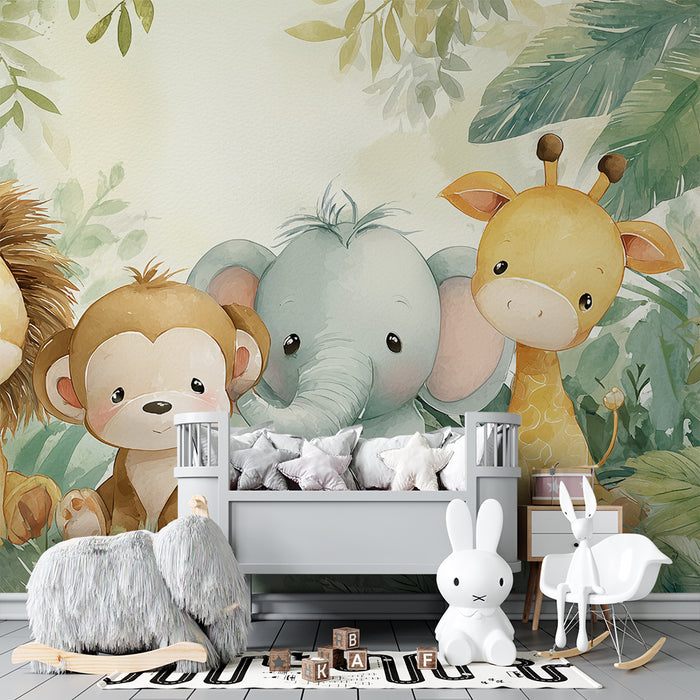 Papier peint animaux de la jungle | Douceur et fantaisie pour chambre d'enfant
