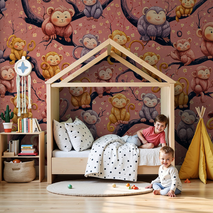 Papier peint singe amusant | Motif ludique et coloré