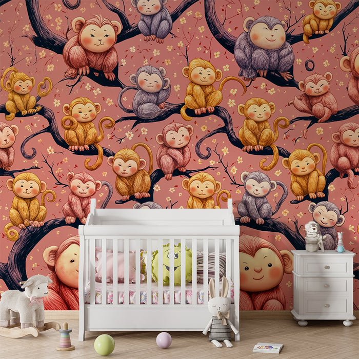 Papier peint singe amusant | Motif ludique et coloré