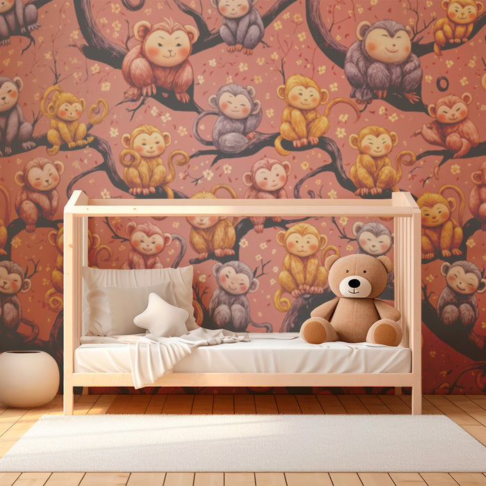 Papier peint singe amusant | Motif ludique et coloré