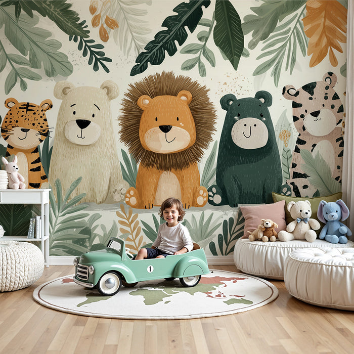 Papier peint jungle animaux | Décoration murale ludique